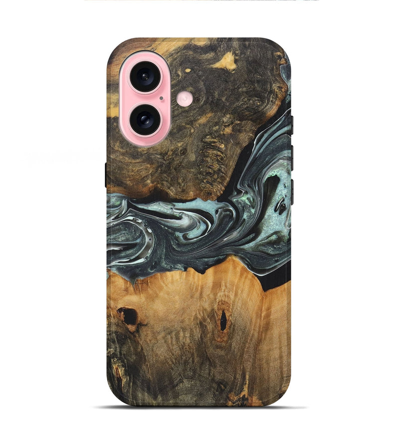 iPhone 16 Wood+Resin Live Edge Phone Case - Arielle (Green, 722485)