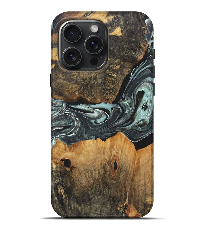 iPhone 16 Pro Max Wood+Resin Live Edge Phone Case - Arielle (Green, 722485)