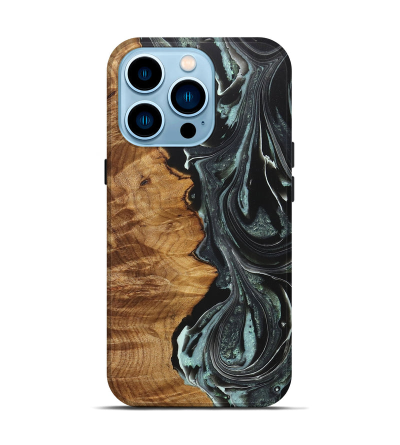 iPhone 14 Pro Wood+Resin Live Edge Phone Case - Russell (Green, 722486)