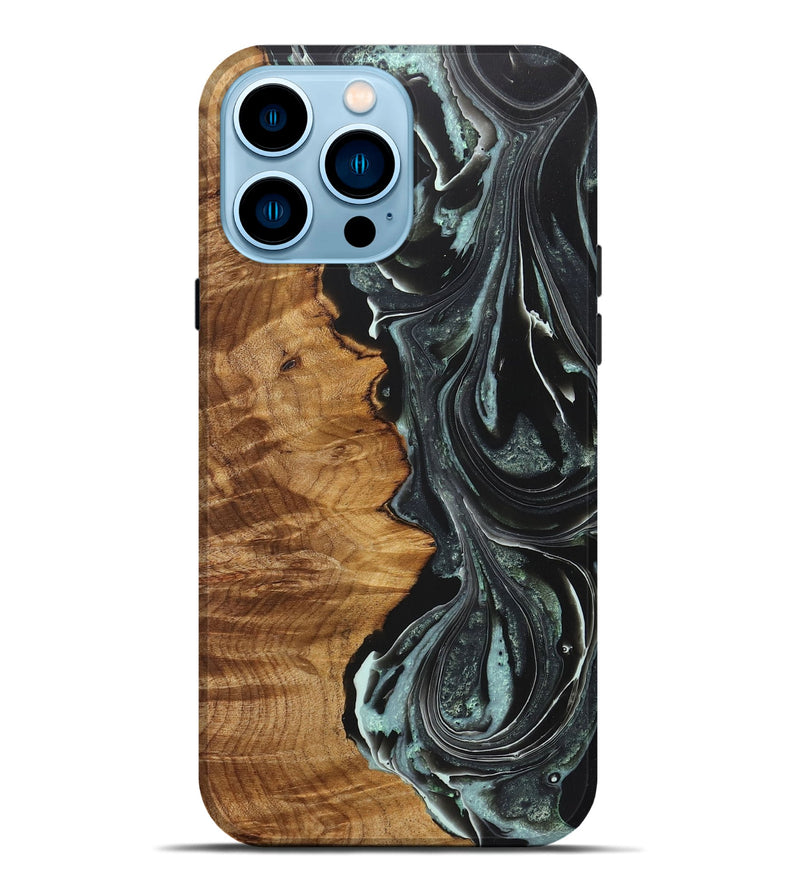 iPhone 14 Pro Max Wood+Resin Live Edge Phone Case - Russell (Green, 722486)