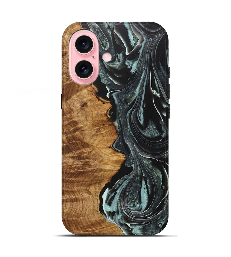 iPhone 16 Wood+Resin Live Edge Phone Case - Russell (Green, 722486)