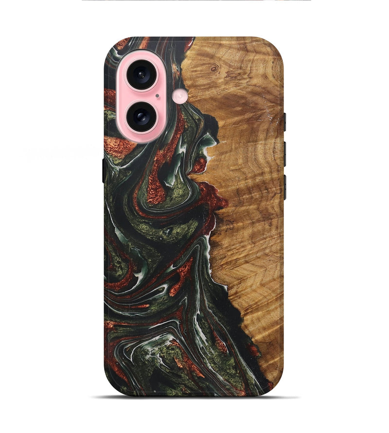 iPhone 16 Wood+Resin Live Edge Phone Case - Taylor (Green, 722487)