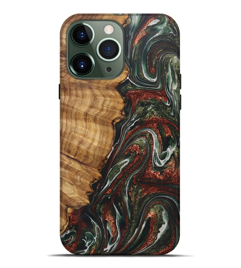 iPhone 13 Pro Max Wood+Resin Live Edge Phone Case - Donnie (Green, 722488)