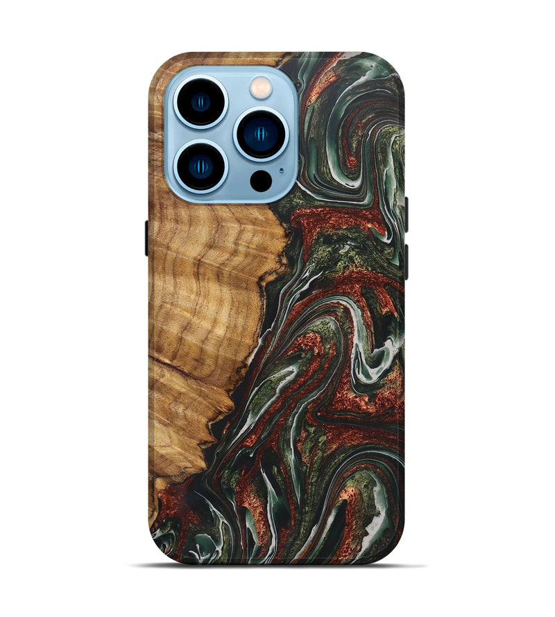 iPhone 14 Pro Wood+Resin Live Edge Phone Case - Donnie (Green, 722488)