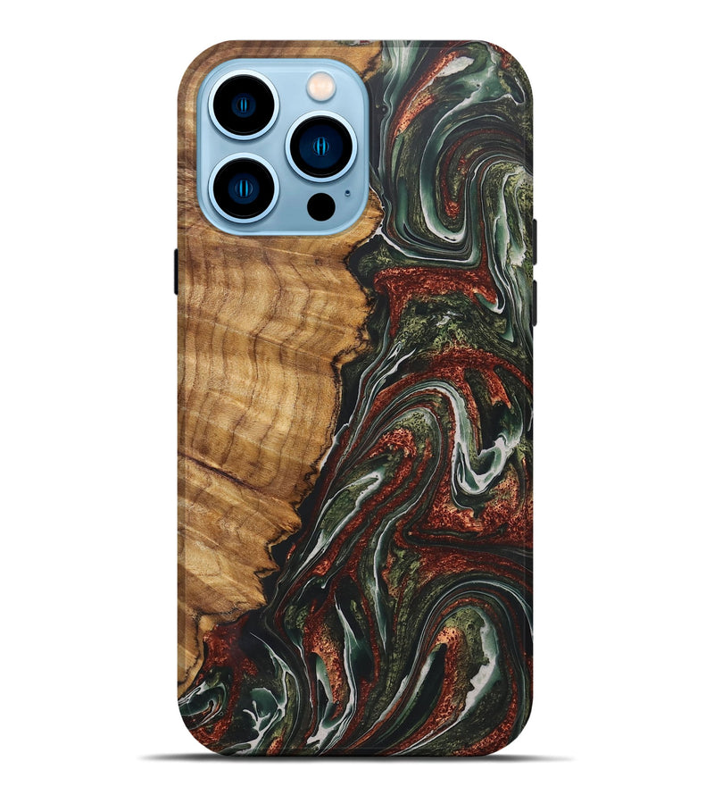 iPhone 14 Pro Max Wood+Resin Live Edge Phone Case - Donnie (Green, 722488)