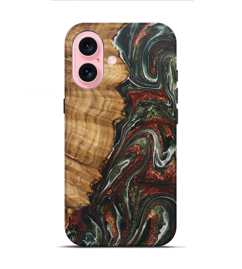 iPhone 16 Wood+Resin Live Edge Phone Case - Donnie (Green, 722488)