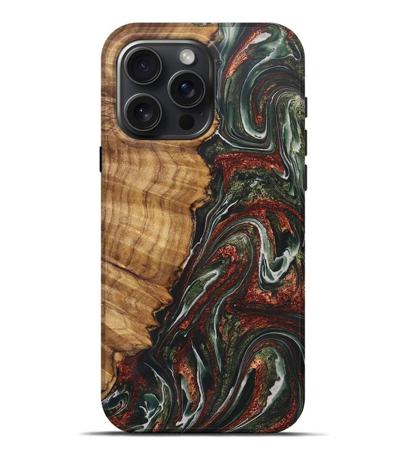 iPhone 16 Pro Max Wood+Resin Live Edge Phone Case - Donnie (Green, 722488)