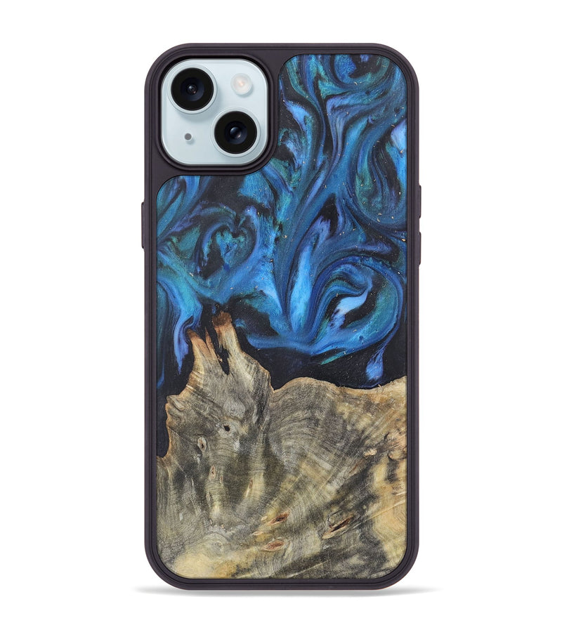 iPhone 15 Plus Wood+Resin Phone Case - Cleo (Blue, 722491)