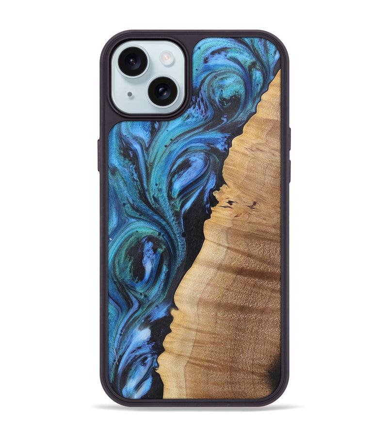 iPhone 15 Plus Wood+Resin Phone Case - Darin (Blue, 722495)