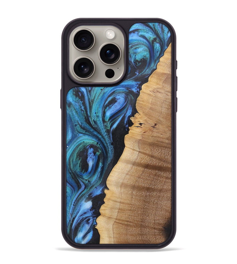 iPhone 15 Pro Max Wood+Resin Phone Case - Darin (Blue, 722495)