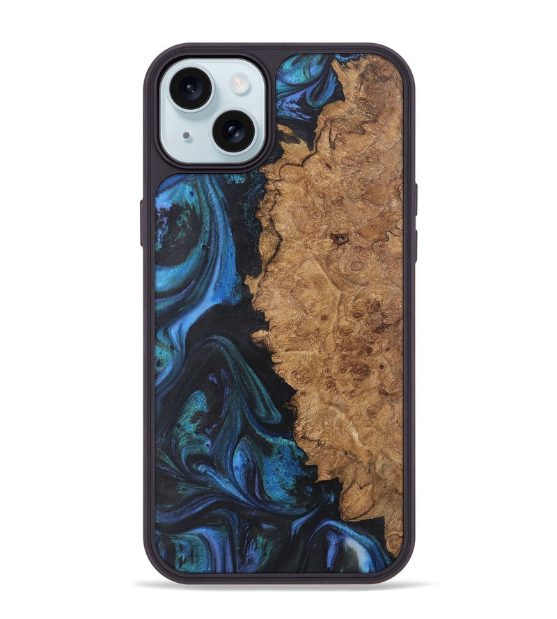 iPhone 15 Plus Wood+Resin Phone Case - Lois (Blue, 722496)