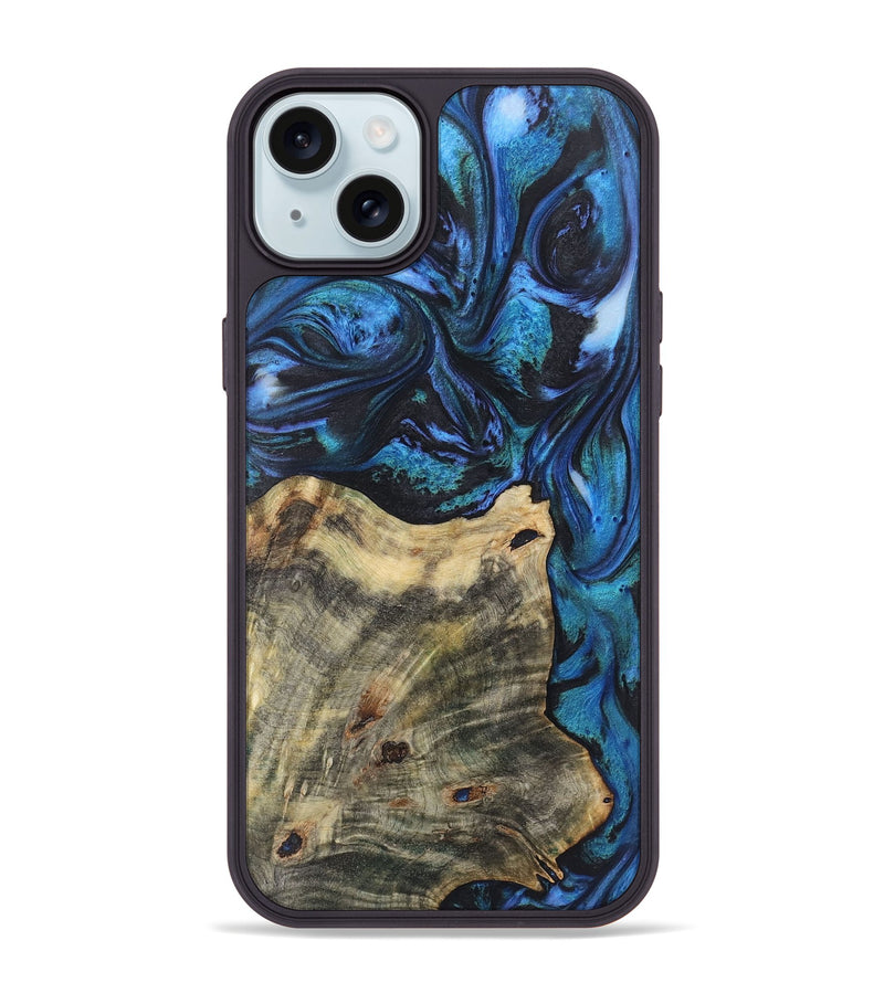 iPhone 15 Plus Wood+Resin Phone Case - Rowan (Blue, 722499)