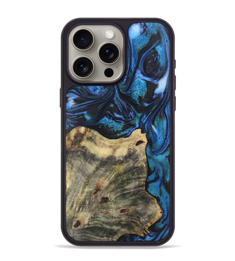 iPhone 15 Pro Max Wood+Resin Phone Case - Rowan (Blue, 722499)