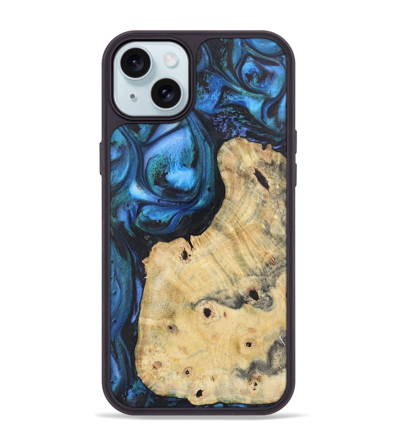 iPhone 15 Plus Wood+Resin Phone Case - Nancy (Blue, 722500)