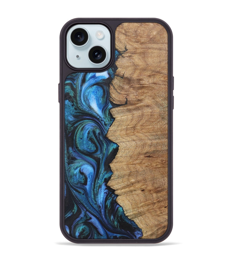 iPhone 15 Plus Wood+Resin Phone Case - Silas (Blue, 722503)