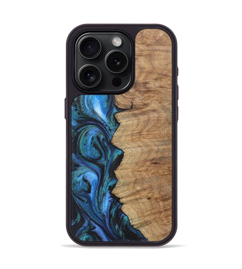 iPhone 15 Pro Wood+Resin Phone Case - Silas (Blue, 722503)