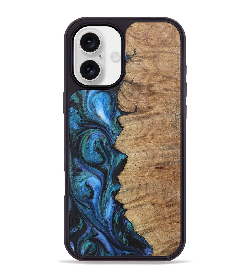 iPhone 16 Plus Wood+Resin Phone Case - Silas (Blue, 722503)