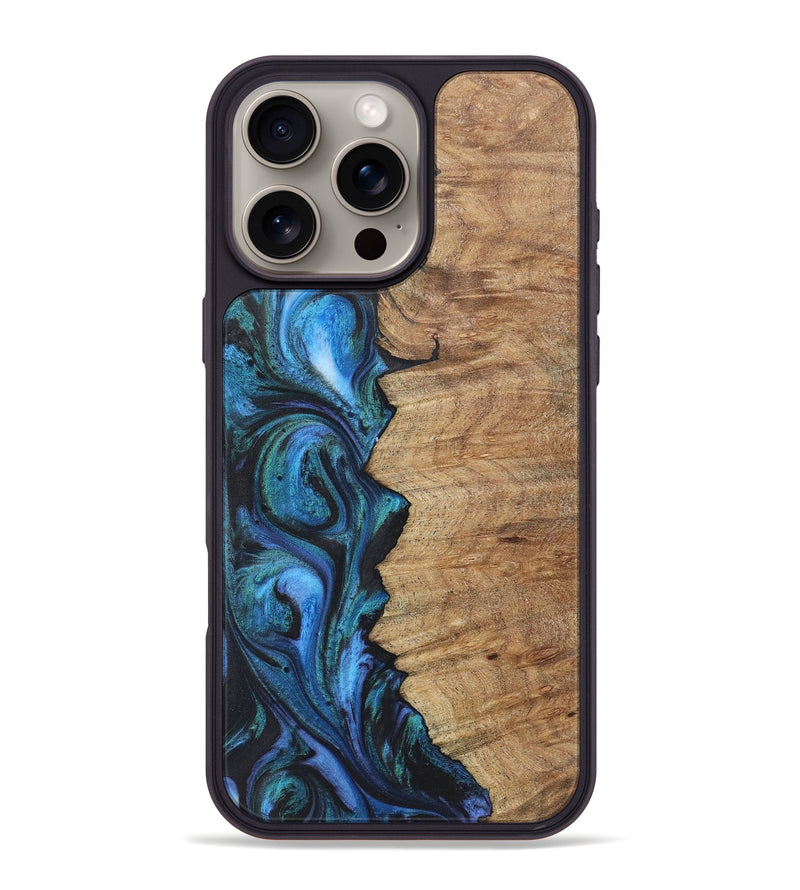 iPhone 16 Pro Max Wood+Resin Phone Case - Silas (Blue, 722503)