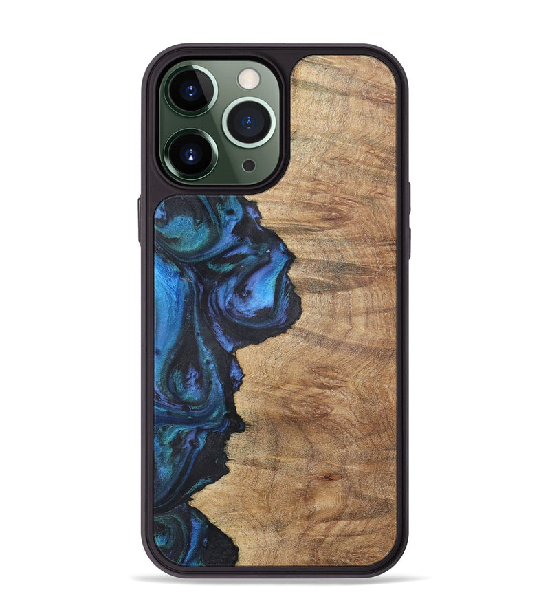 iPhone 13 Pro Max Wood+Resin Phone Case - Annabella (Blue, 722506)