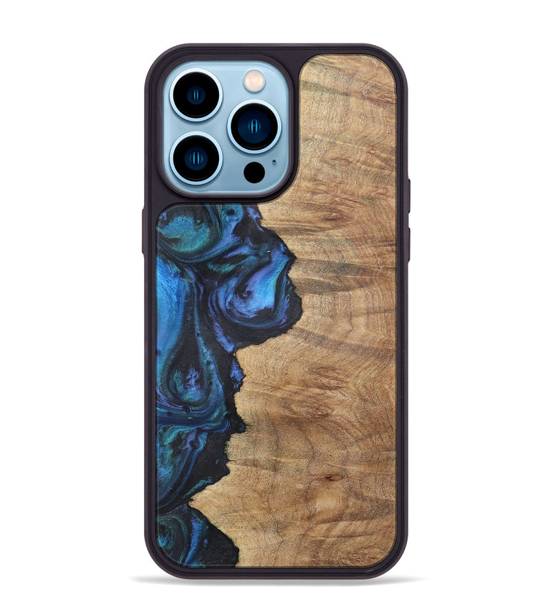 iPhone 14 Pro Max Wood+Resin Phone Case - Annabella (Blue, 722506)