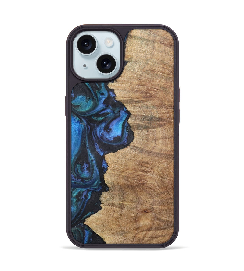 iPhone 15 Wood+Resin Phone Case - Annabella (Blue, 722506)