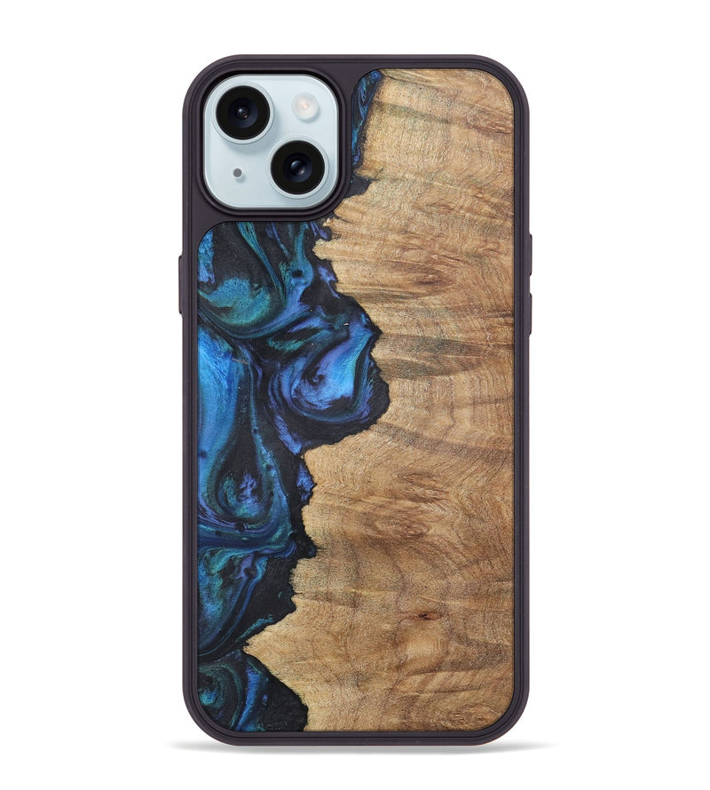 iPhone 15 Plus Wood+Resin Phone Case - Annabella (Blue, 722506)