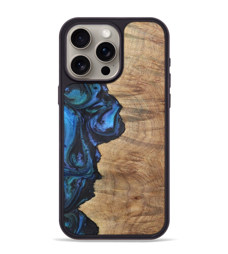 iPhone 15 Pro Max Wood+Resin Phone Case - Annabella (Blue, 722506)