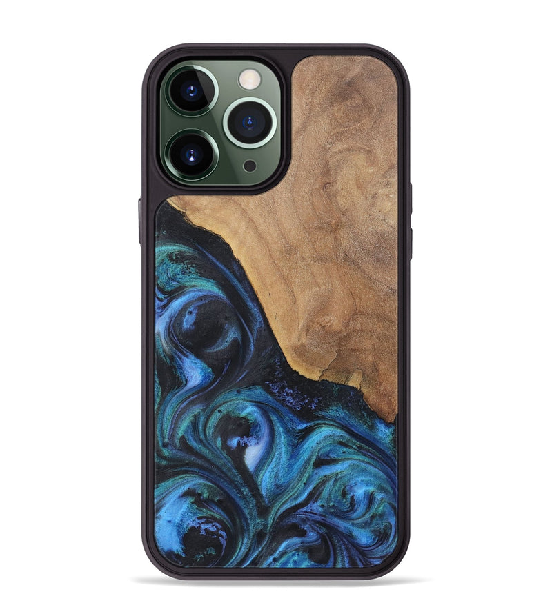 iPhone 13 Pro Max Wood+Resin Phone Case - Tami (Blue, 722507)