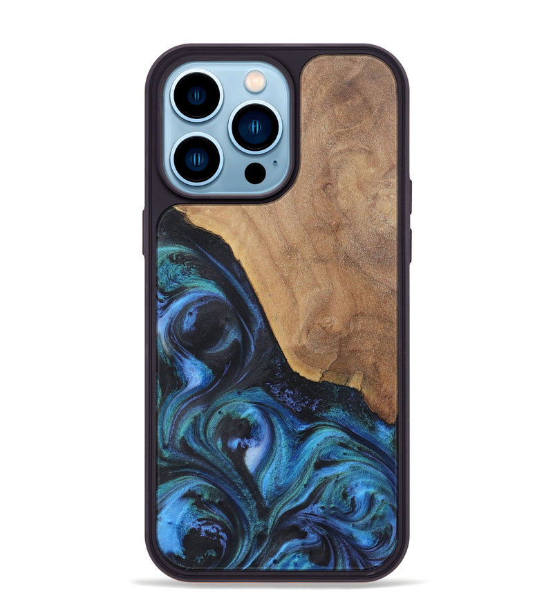 iPhone 14 Pro Max Wood+Resin Phone Case - Tami (Blue, 722507)