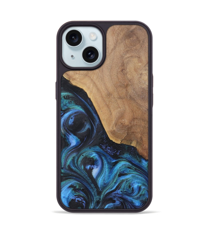 iPhone 15 Wood+Resin Phone Case - Tami (Blue, 722507)