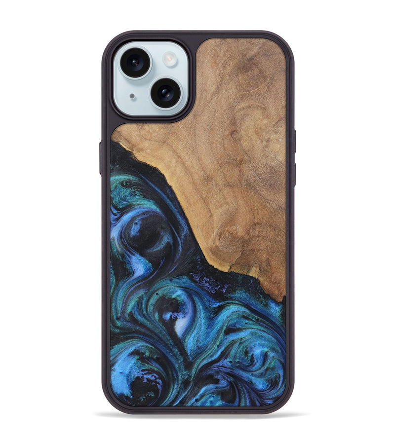 iPhone 15 Plus Wood+Resin Phone Case - Tami (Blue, 722507)