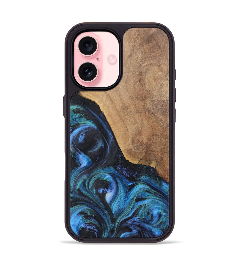 iPhone 16 Wood+Resin Phone Case - Tami (Blue, 722507)