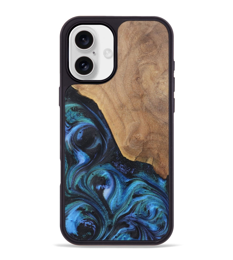 iPhone 16 Plus Wood+Resin Phone Case - Tami (Blue, 722507)