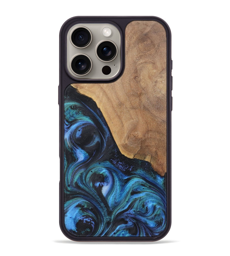 iPhone 16 Pro Max Wood+Resin Phone Case - Tami (Blue, 722507)