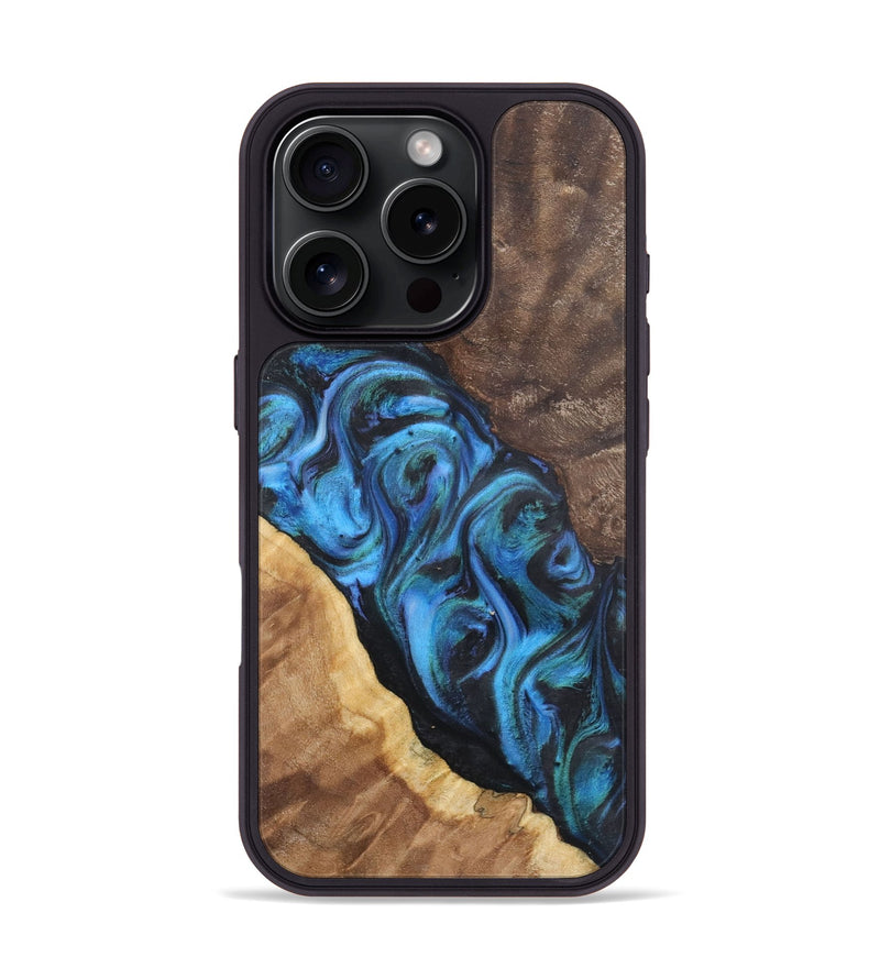 iPhone 16 Pro Wood+Resin Phone Case - Yolanda (Blue, 722508)