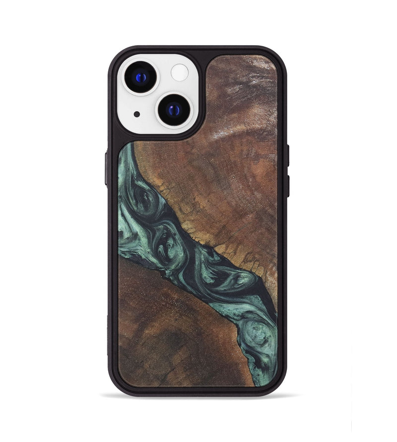 iPhone 13 Wood+Resin Phone Case - Randal (Green, 722513)