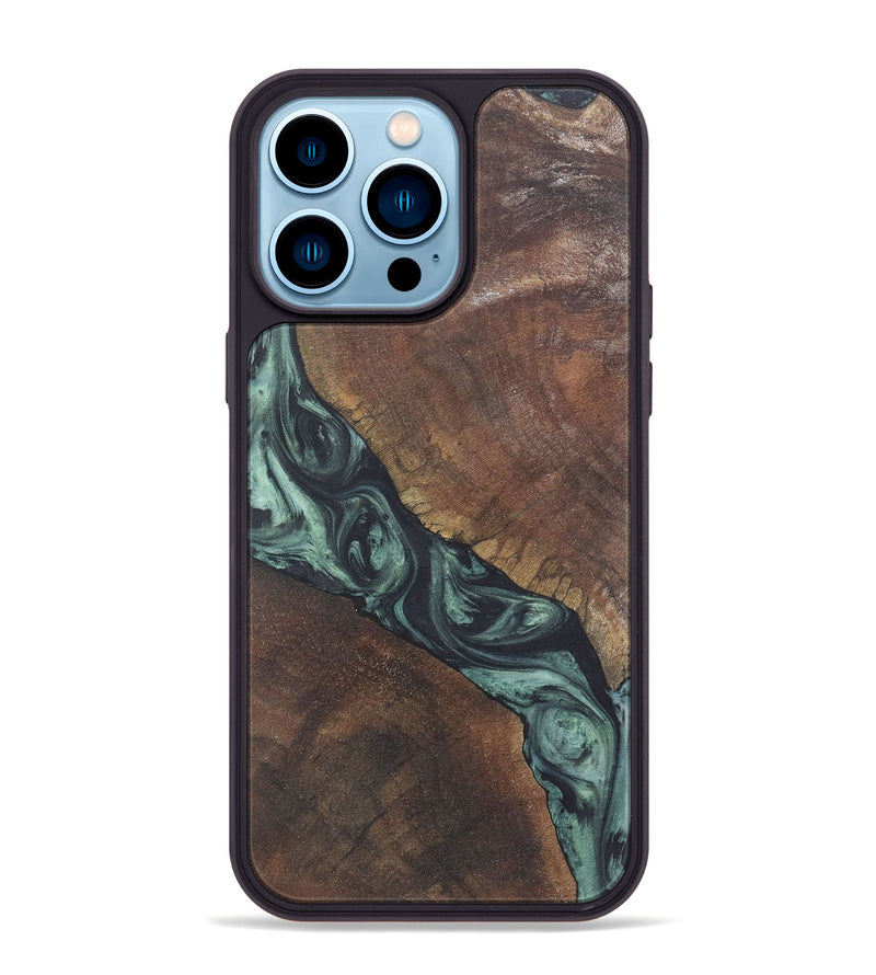 iPhone 14 Pro Max Wood+Resin Phone Case - Randal (Green, 722513)