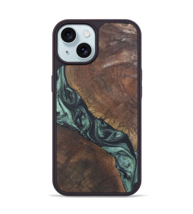 iPhone 15 Wood+Resin Phone Case - Randal (Green, 722513)