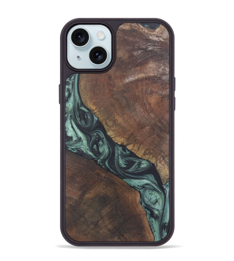 iPhone 15 Plus Wood+Resin Phone Case - Randal (Green, 722513)