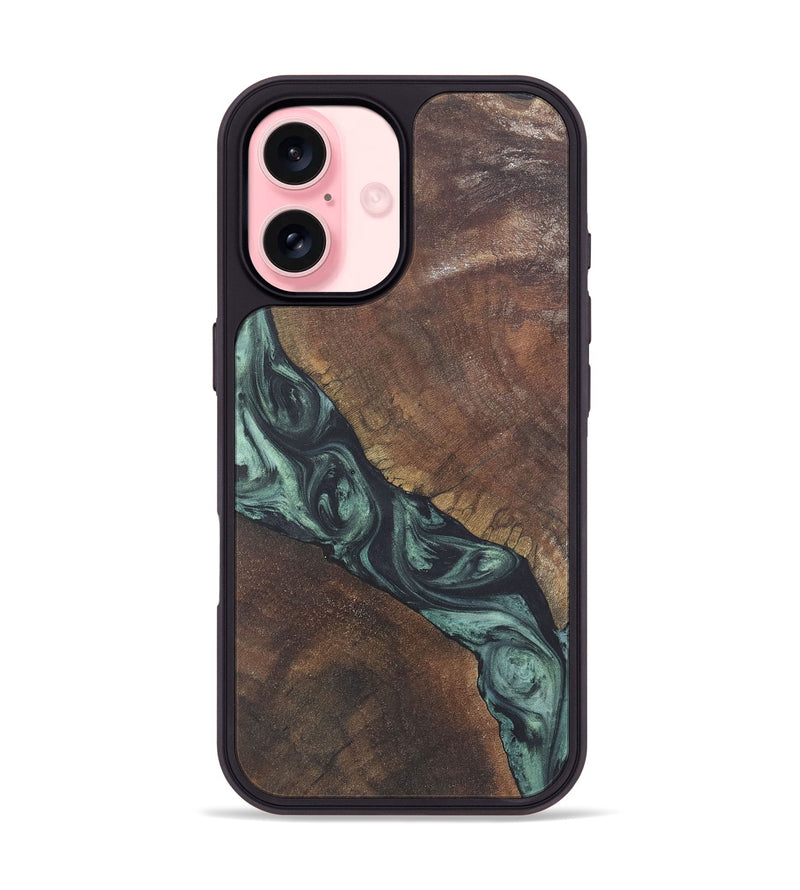 iPhone 16 Wood+Resin Phone Case - Randal (Green, 722513)