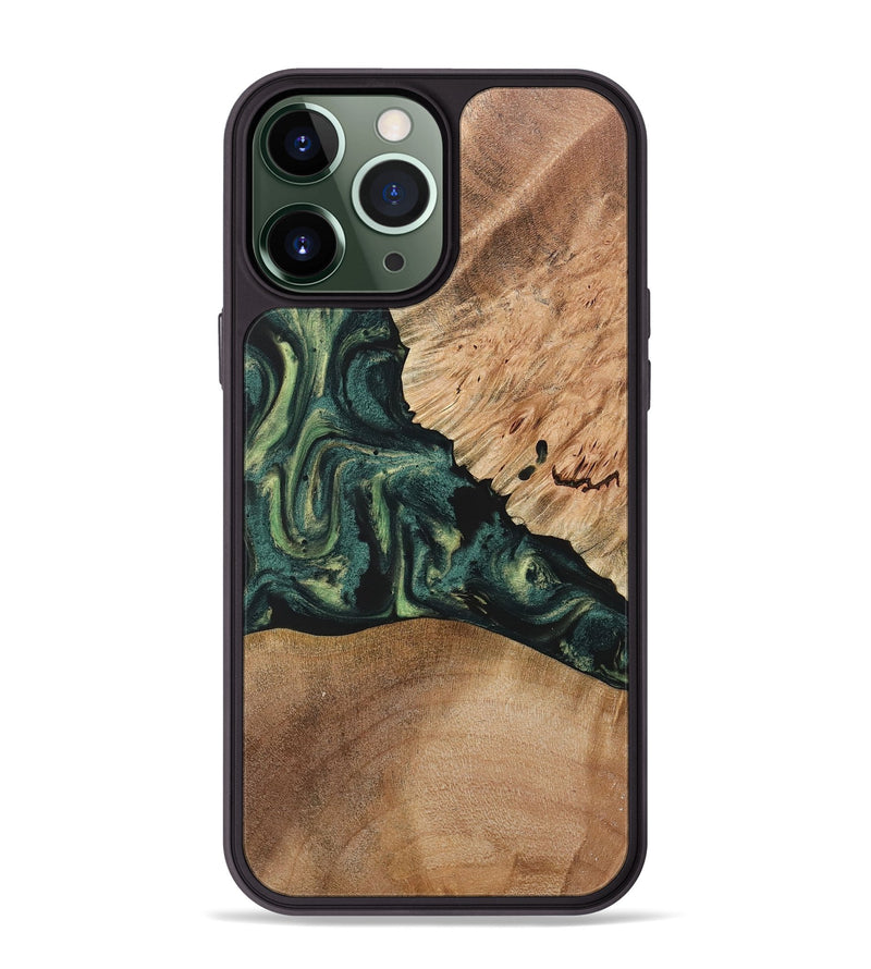 iPhone 13 Pro Max Wood+Resin Phone Case - Debra (Green, 722514)