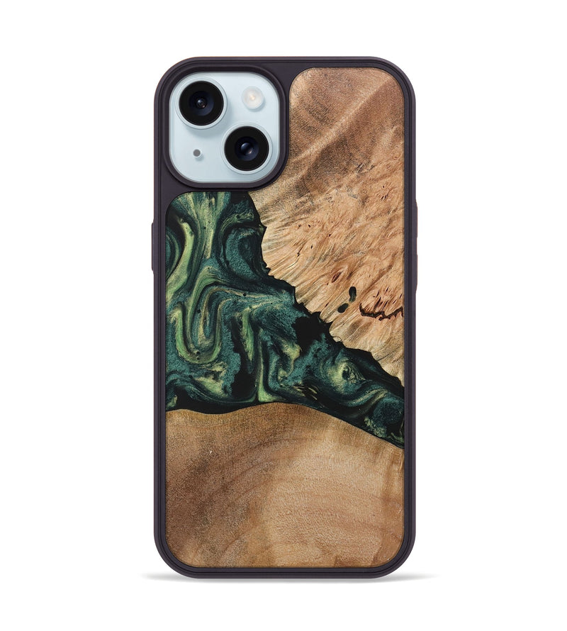 iPhone 15 Wood+Resin Phone Case - Debra (Green, 722514)