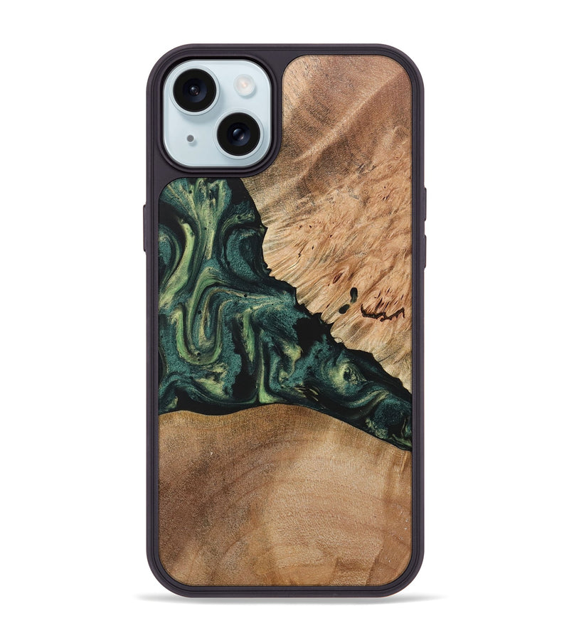 iPhone 15 Plus Wood+Resin Phone Case - Debra (Green, 722514)