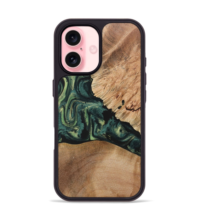 iPhone 16 Wood+Resin Phone Case - Debra (Green, 722514)