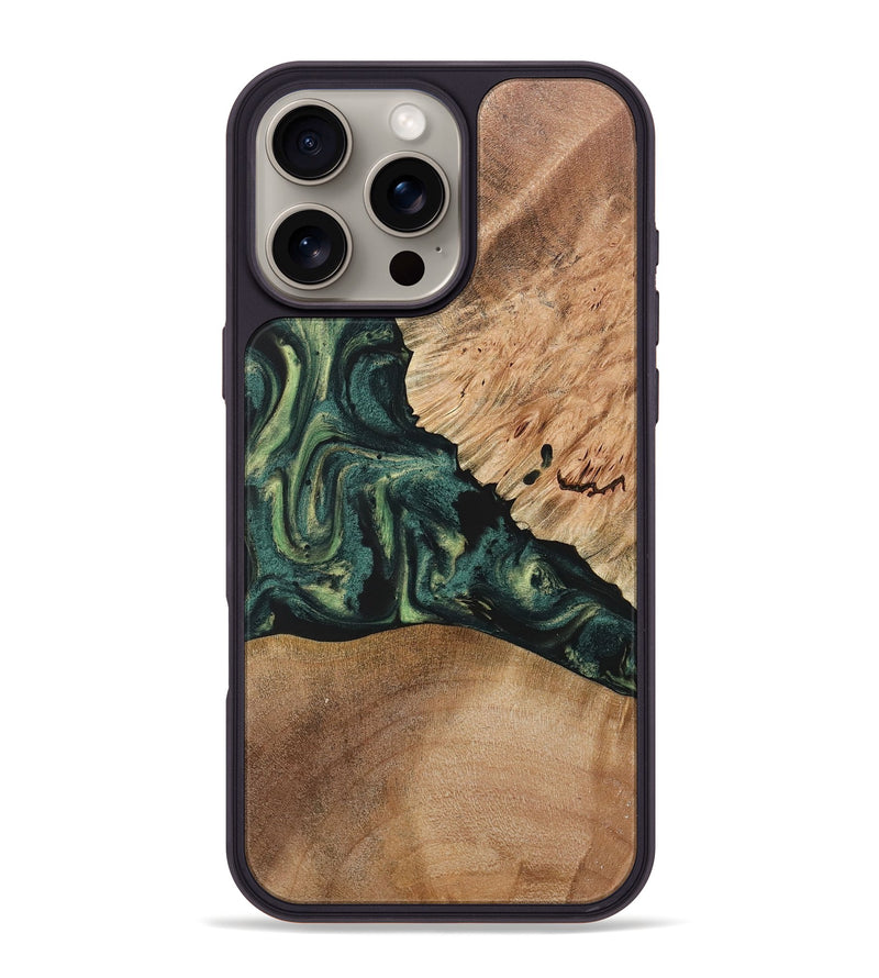 iPhone 16 Pro Max Wood+Resin Phone Case - Debra (Green, 722514)