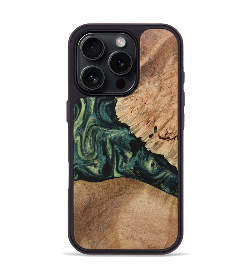 iPhone 16 Pro Wood+Resin Phone Case - Debra (Green, 722514)