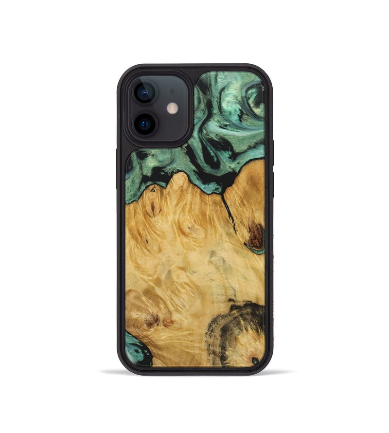 iPhone 12 mini Wood+Resin Phone Case - Shelby (Green, 722515)