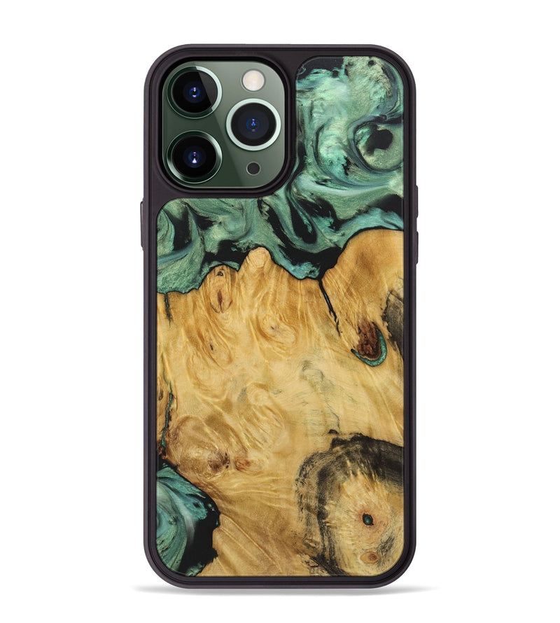 iPhone 13 Pro Max Wood+Resin Phone Case - Shelby (Green, 722515)