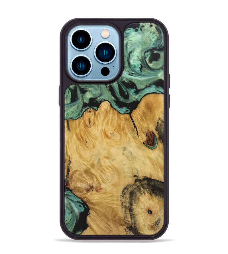 iPhone 14 Pro Max Wood+Resin Phone Case - Shelby (Green, 722515)