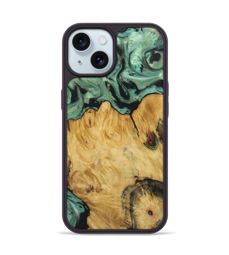 iPhone 15 Wood+Resin Phone Case - Shelby (Green, 722515)